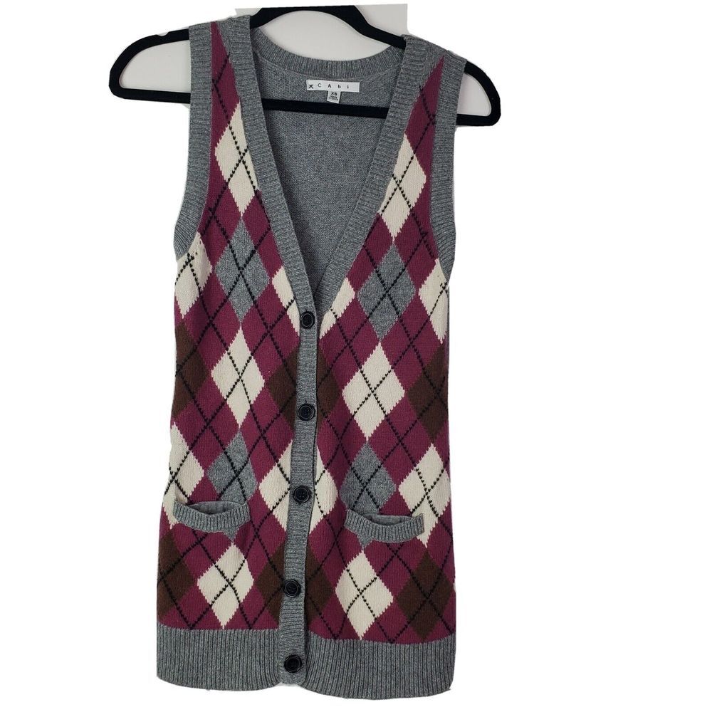 Cabi Women's‎ Argyle Sleeveless Button Front Vest Sweater Size XS
